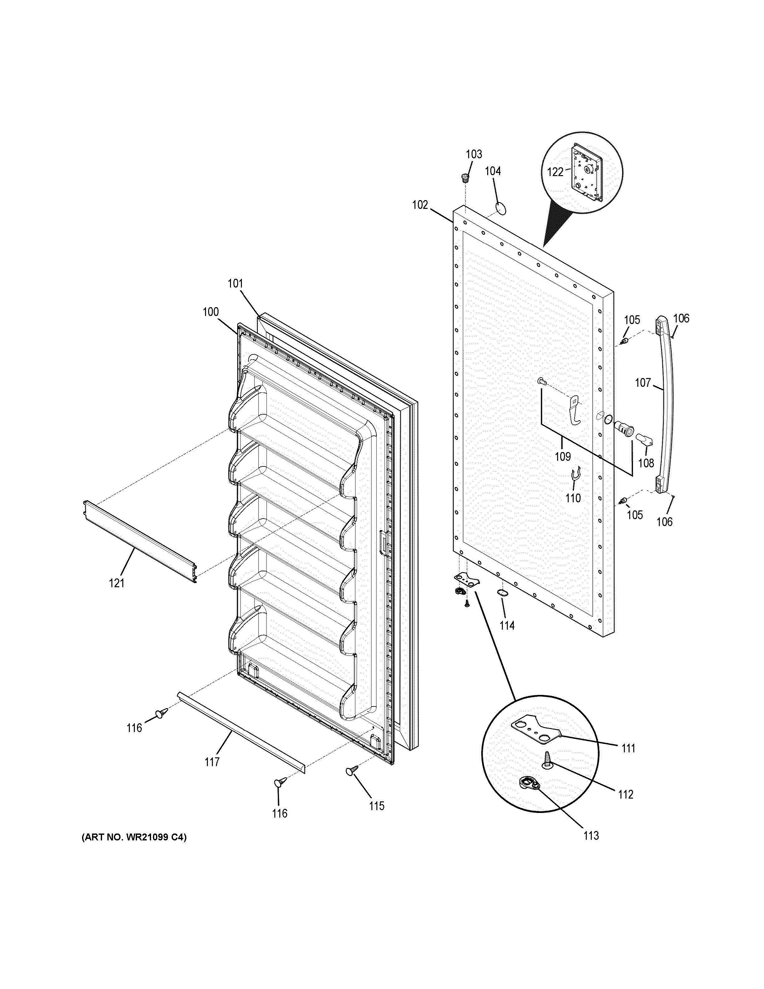 DOOR Diagram and Parts List for FUF17DHCRWW  General Electric Freezer
