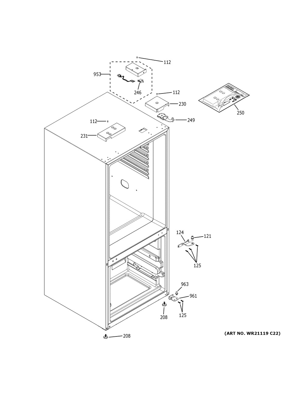 Case Parts Diagram and Parts List for GBE21DGKWRBB  General Electric Refrigerator
