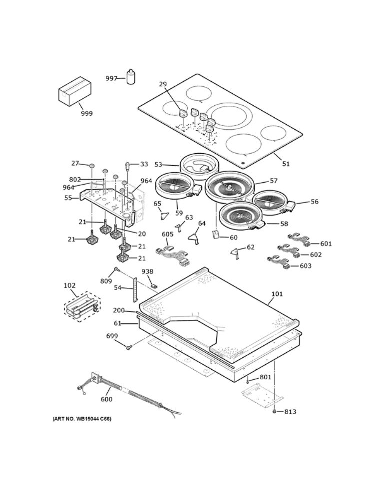 Control Panel And Cooktop Diagram and Parts List for JP3036DL3BB  General Electric Cooktop