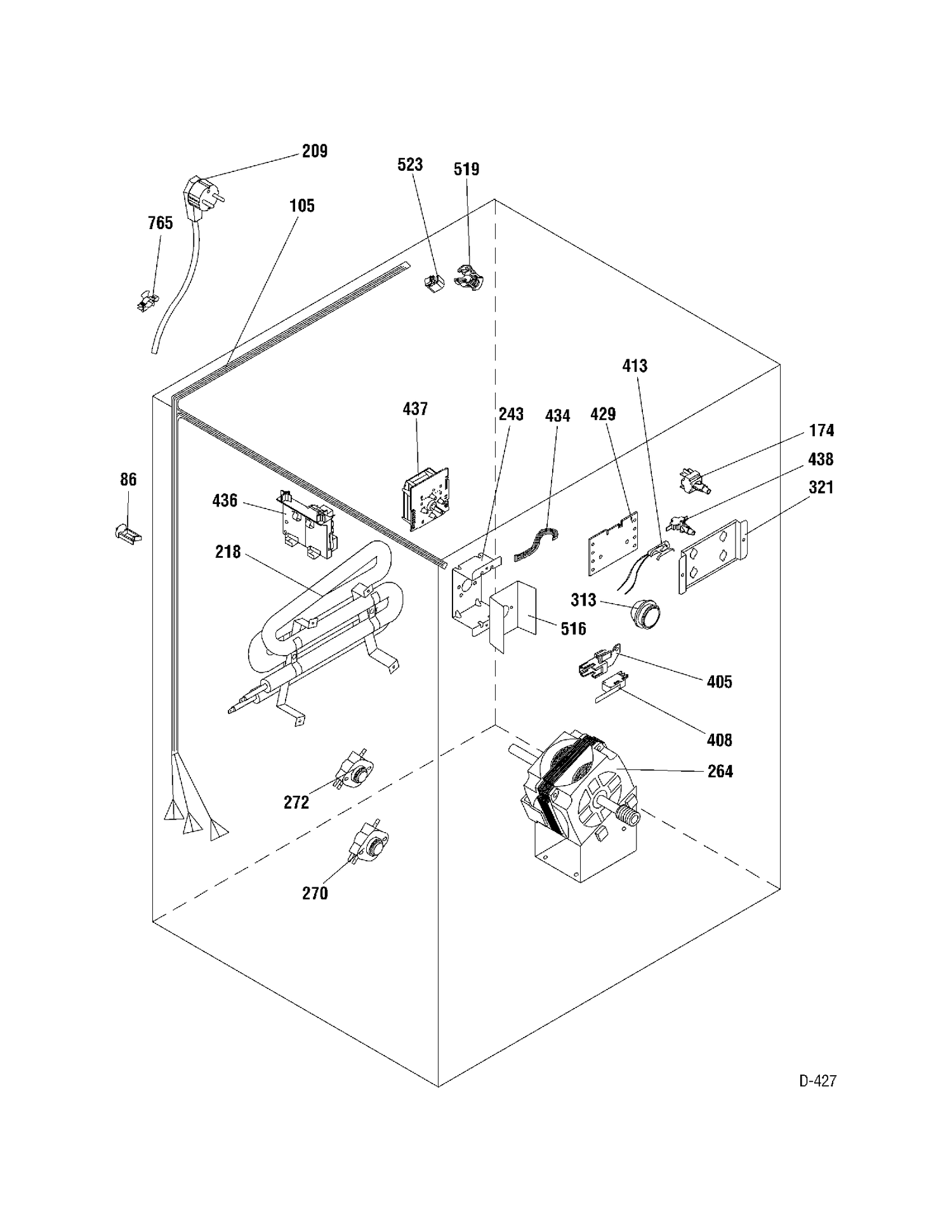 CABINET & MOTOR Diagram and Parts List for RCKH315EFWW  General Electric Dryer
