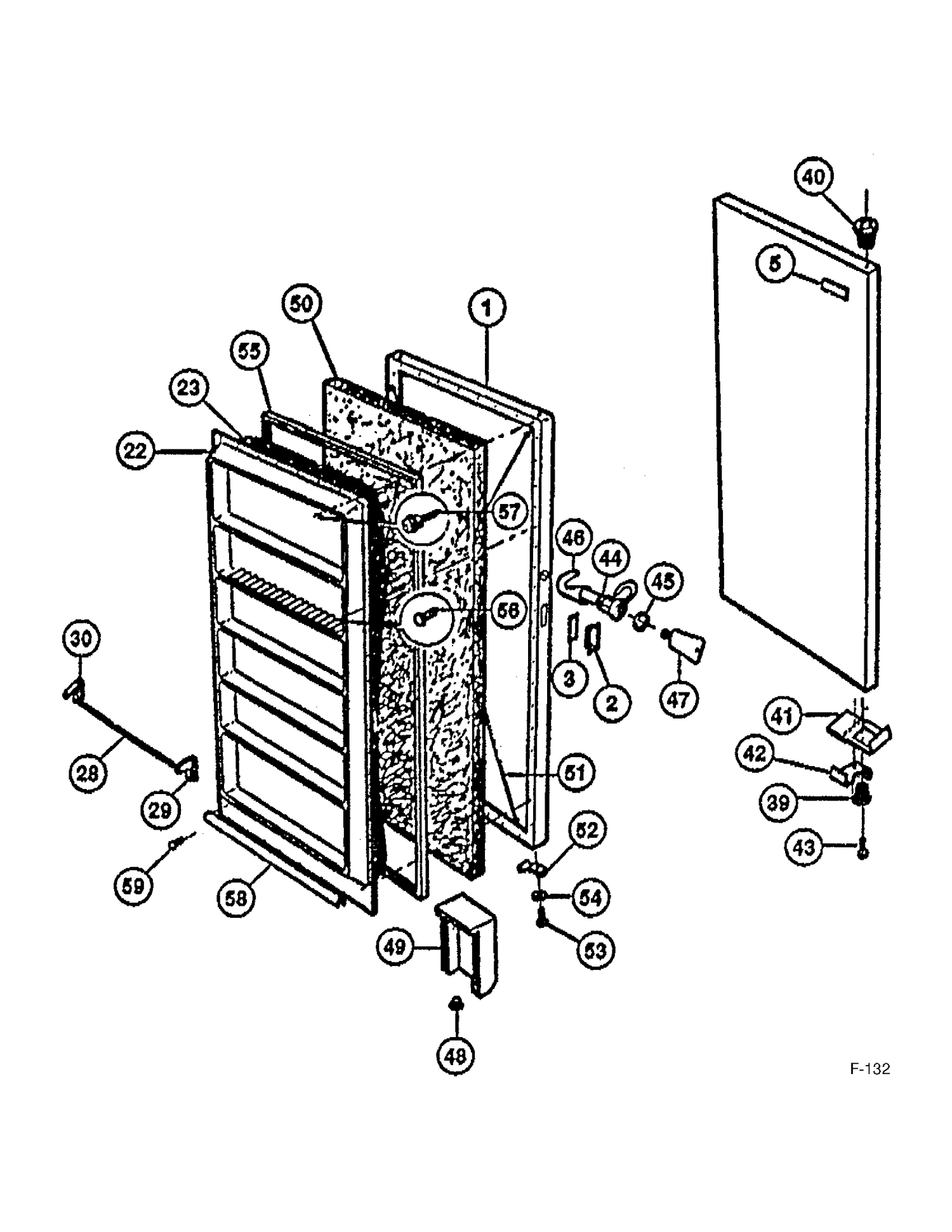 FREEZER DOOR Diagram and Parts List for 86130  General Electric Freezer