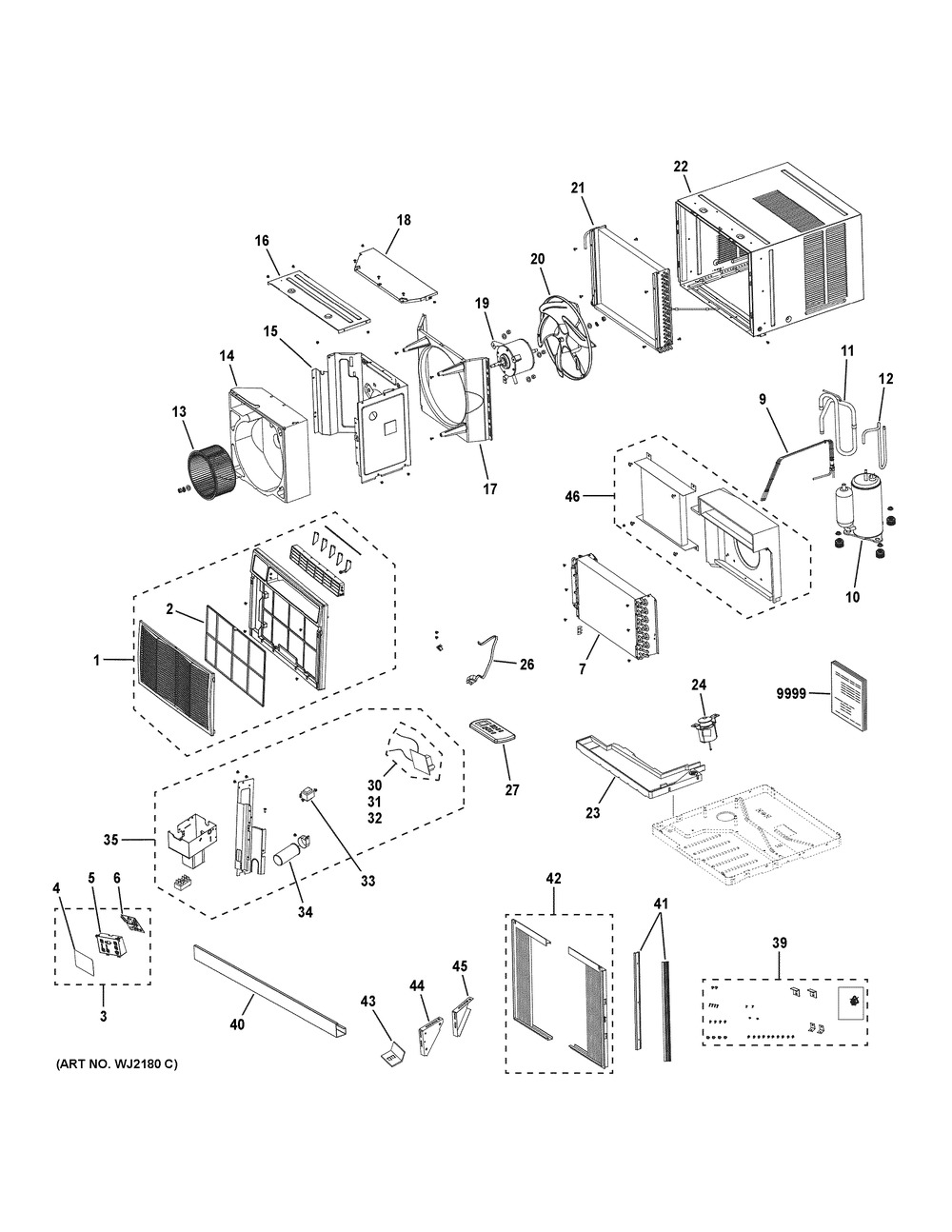 Room Air Conditioner Diagram and Parts List for AHE18DXL2  General Electric Air Conditioner