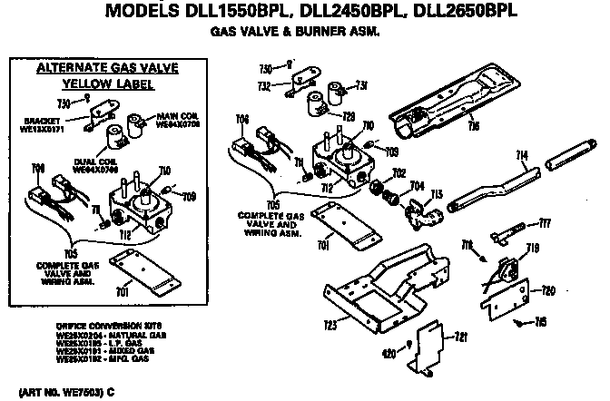 Gas Valve And Burner Assembly Diagram and Parts List for DLL1550BPL  Hotpoint Dryer