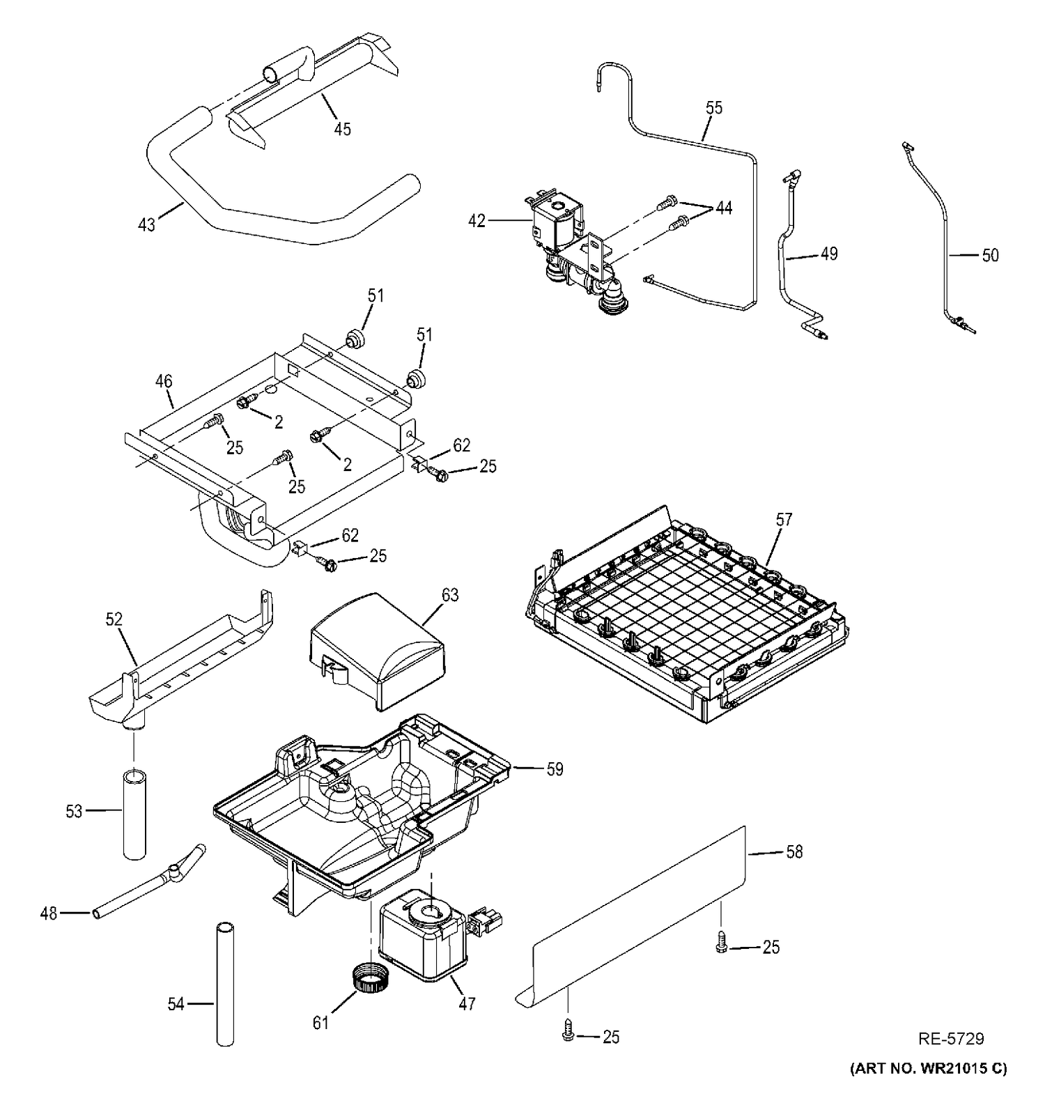 EVAPORATOR, ICE CUTTER & WATER Diagram and Parts List for ZDIS15SSHARH  General Electric Ice Maker