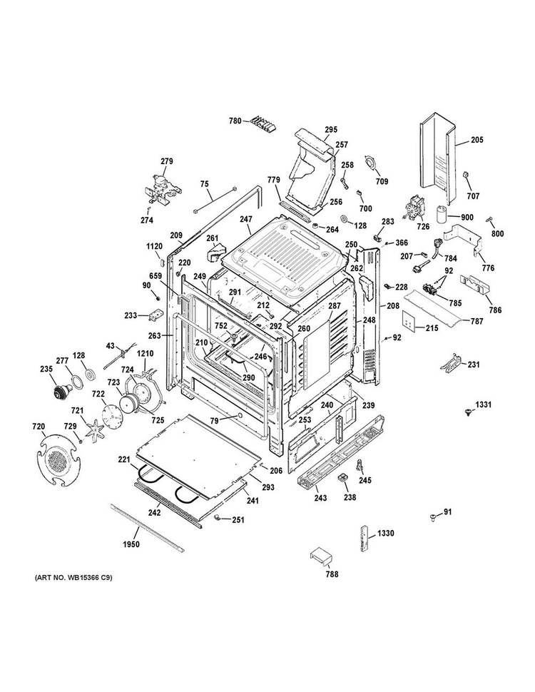 Body Parts Diagram and Parts List for P2B940SEF2SS  General Electric Range