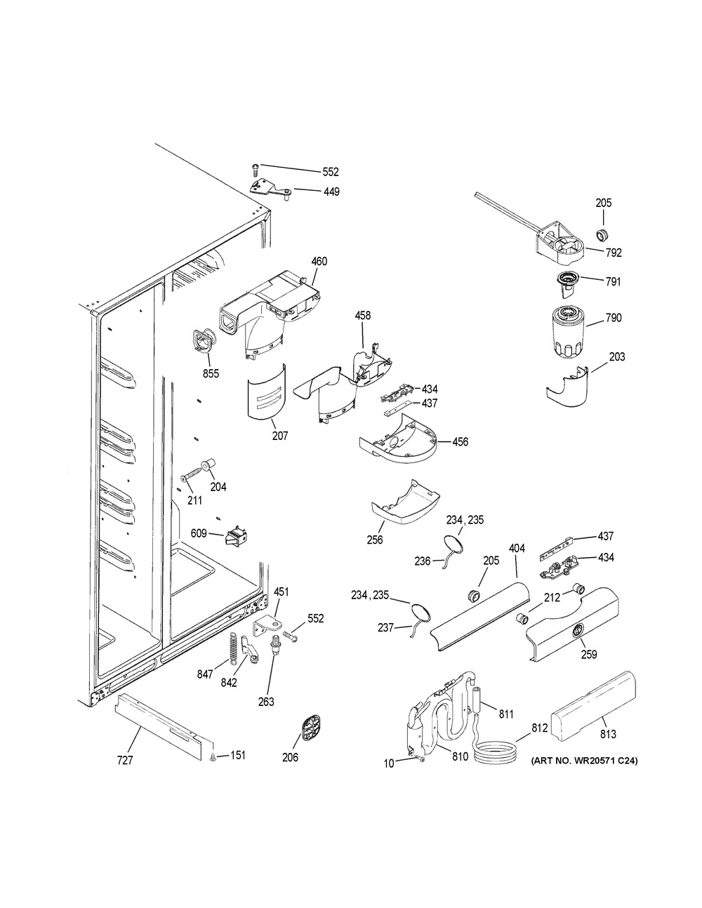 Fresh Food Section Diagram and Parts List for GSE25HEMJHDS  General Electric Refrigerator