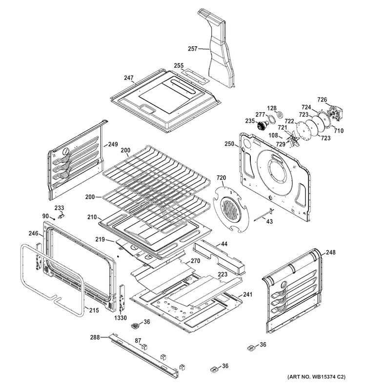 Lower Oven Diagram and Parts List for JGB870SEF1SS  General Electric Range