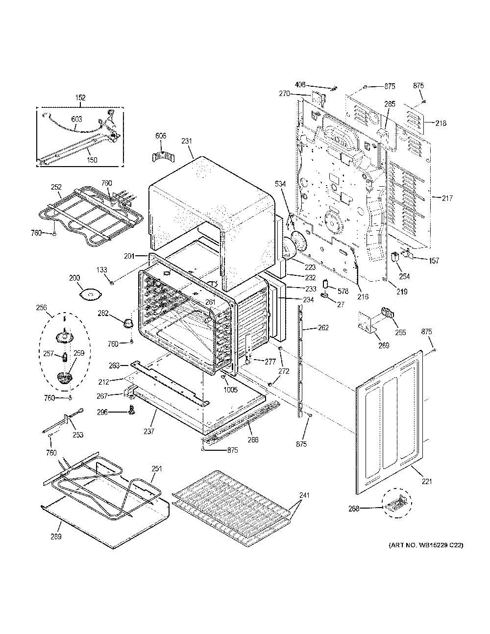 Lower oven Diagram and Parts List for PB960SJ6SS  General Electric Range