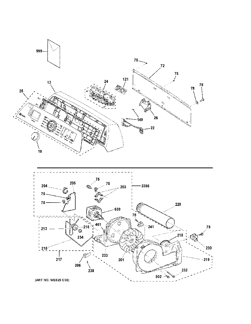 Backsplash, Blower And Motor Assembly Diagram and Parts List for PTD60GBSR1WS  General Electric Dryer