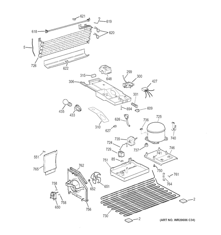 Machine Compartment Diagram and Parts List for GTH18CCEHRBB  General Electric Refrigerator