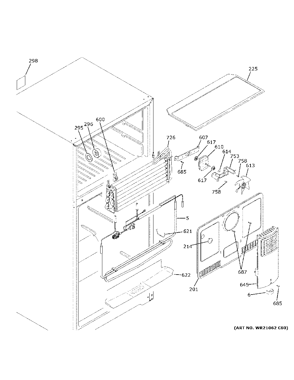 Freezer section Diagram and Parts List for GTS18HMNDRES  General Electric Refrigerator