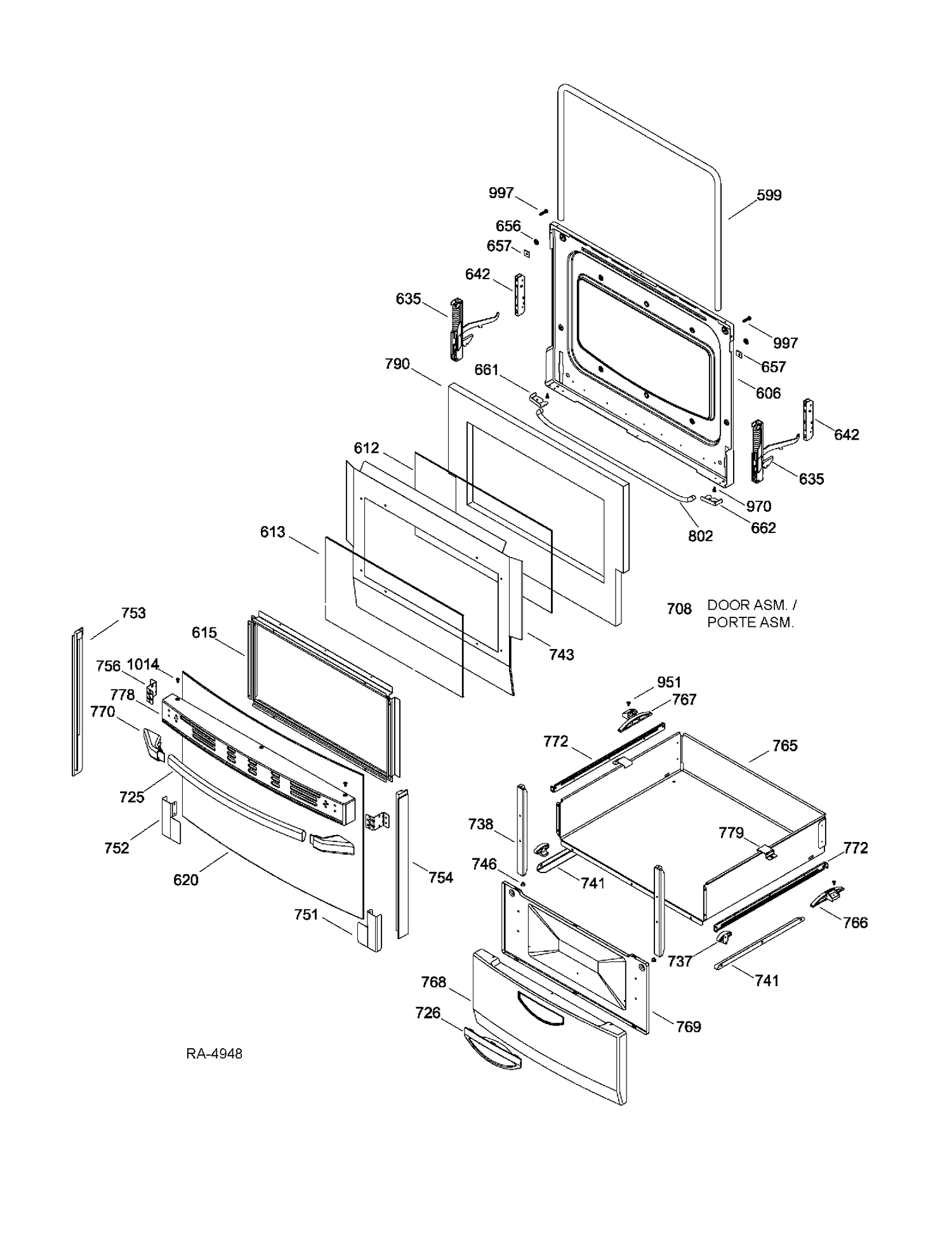 DOOR Diagram and Parts List for JCAP750WM2WW  General Electric Range