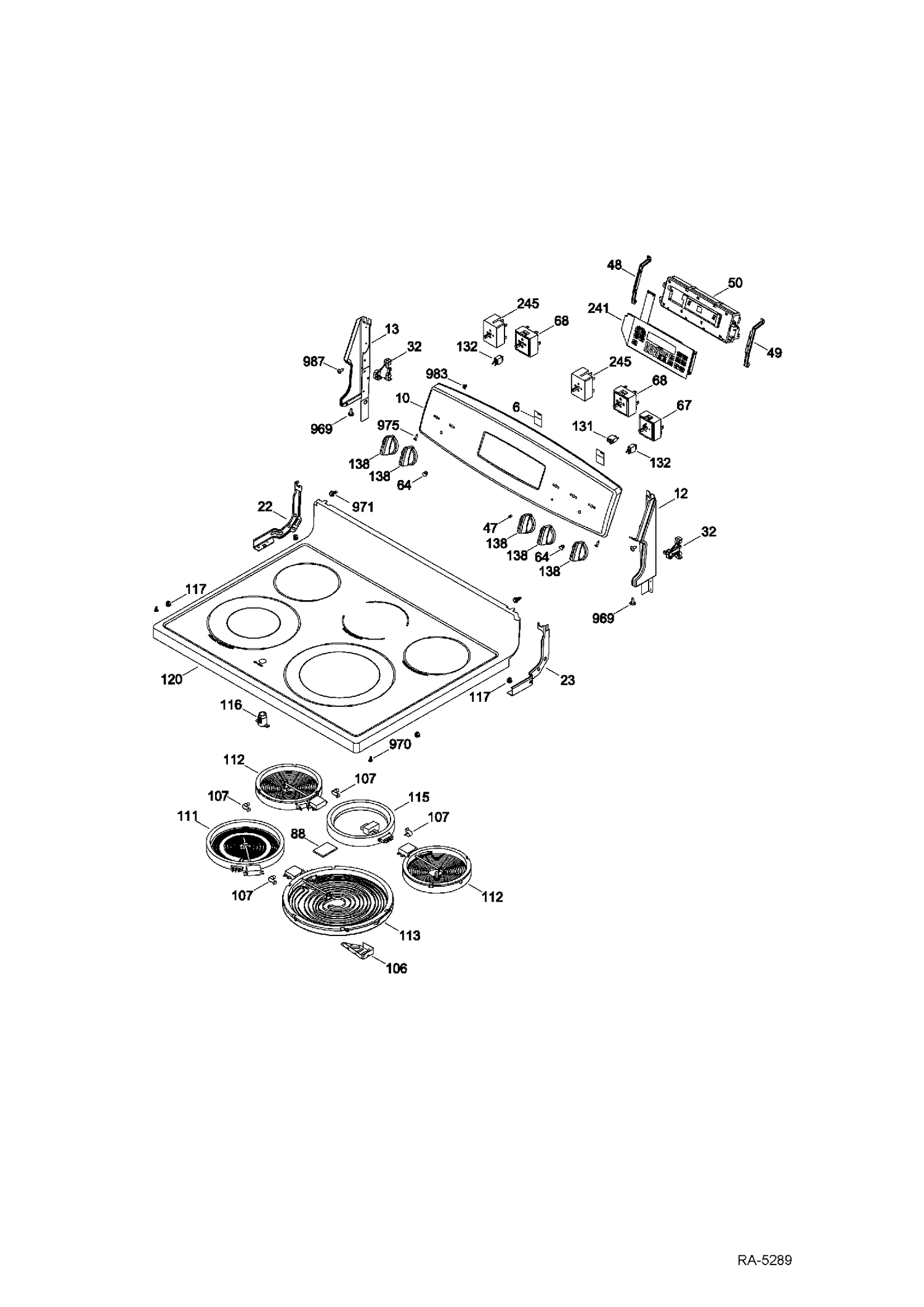 CONTROL PANEL & COOKTOP Diagram and Parts List for JCB860DF1WW  General Electric Range