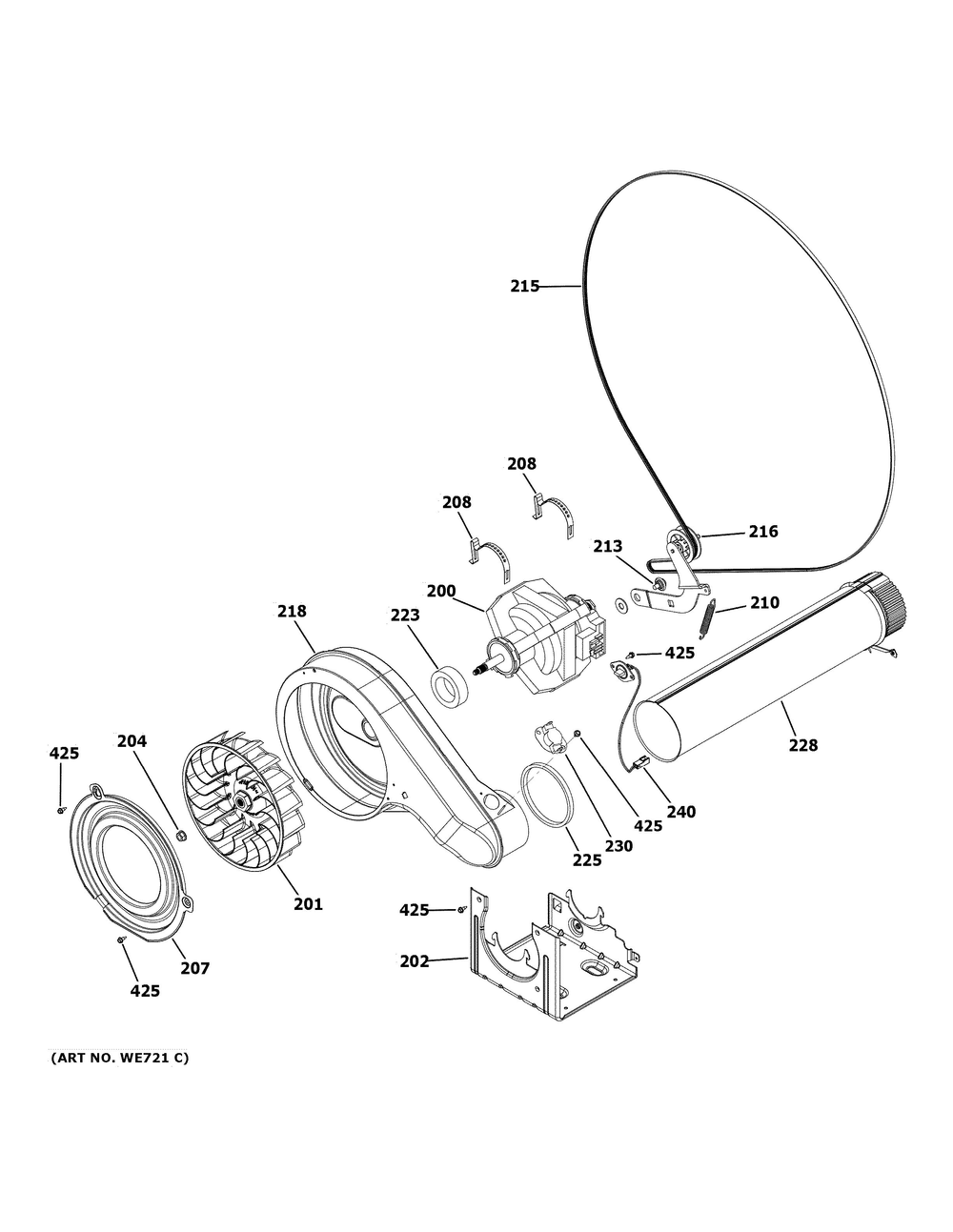 Blower And Motor Diagram and Parts List for PFD87ESPV0RS  General Electric Dryer