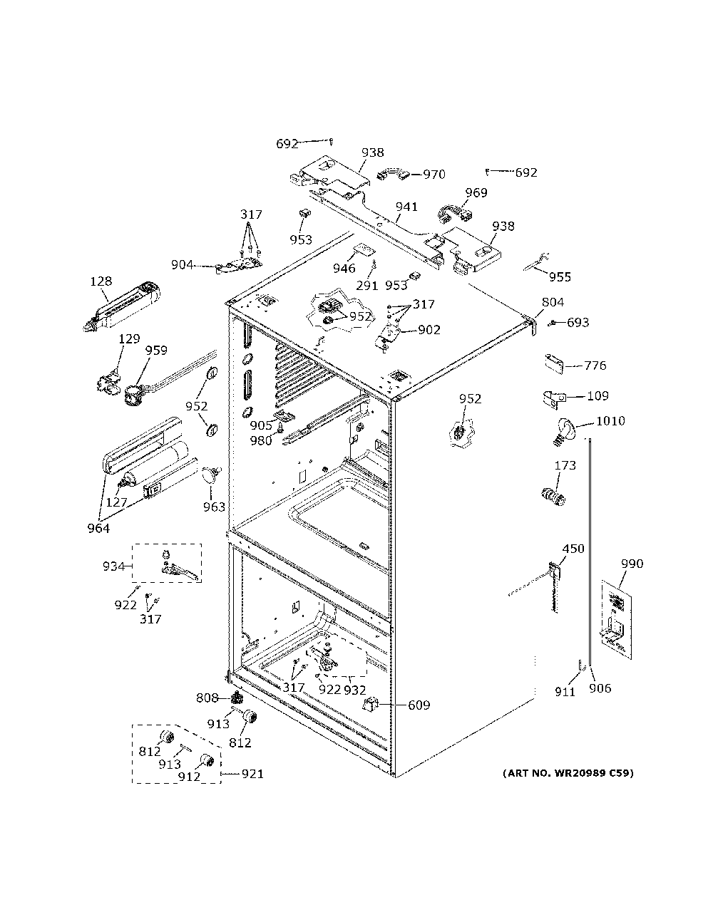 Case parts Diagram and Parts List for CWE23SP3MFD1  General Electric Refrigerator
