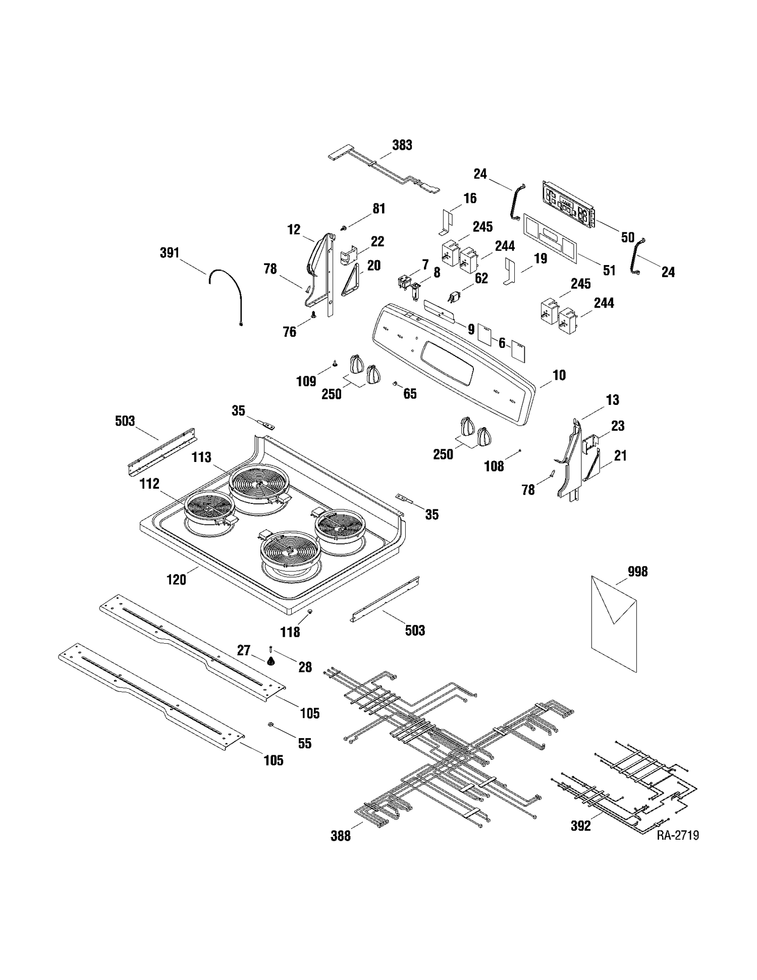 CONTROLS & COOKTOP Diagram and Parts List for JCBS64DM2WW  General Electric Range