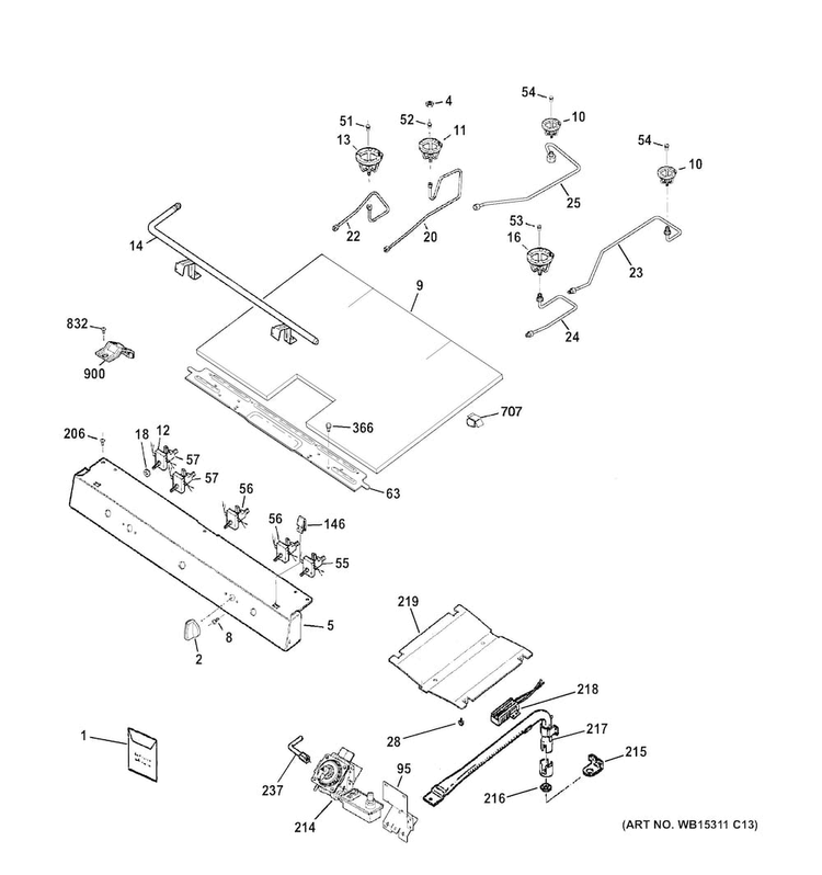 Gas & Burner Parts Diagram and Parts List for JGBS64REF1SS  General Electric Range