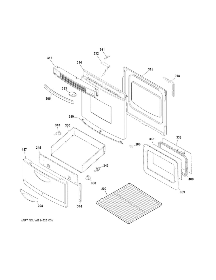 Door & Drawer Parts Diagram and Parts List for JA624RN2SS  General Electric Range