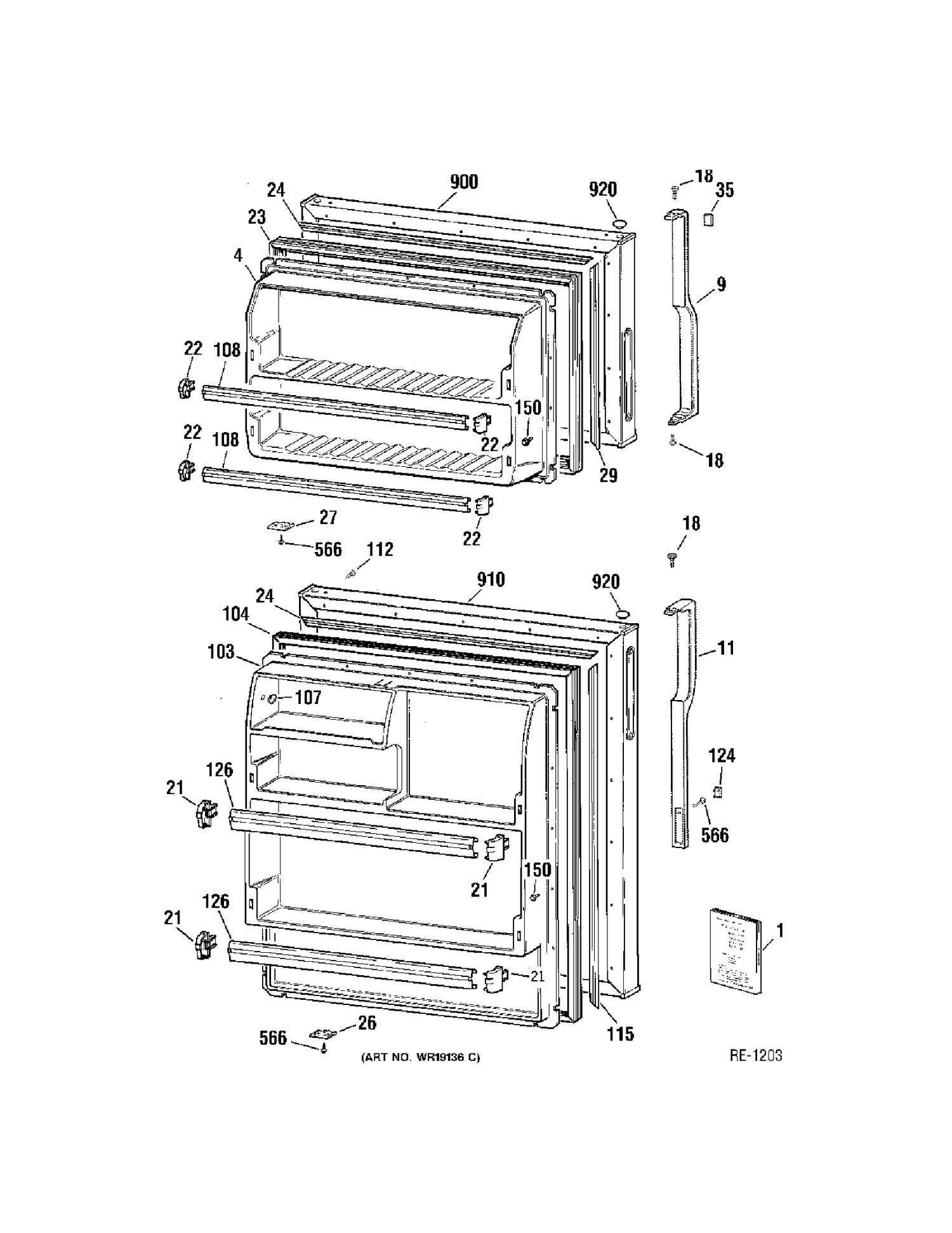 DOORS Diagram and Parts List for CTS16ABMBRWW  General Electric Refrigerator