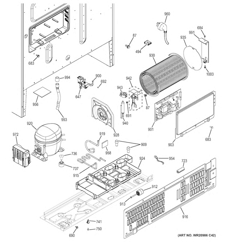 Machine Compartment Diagram and Parts List for CYE22TSHDSS  General Electric Refrigerator