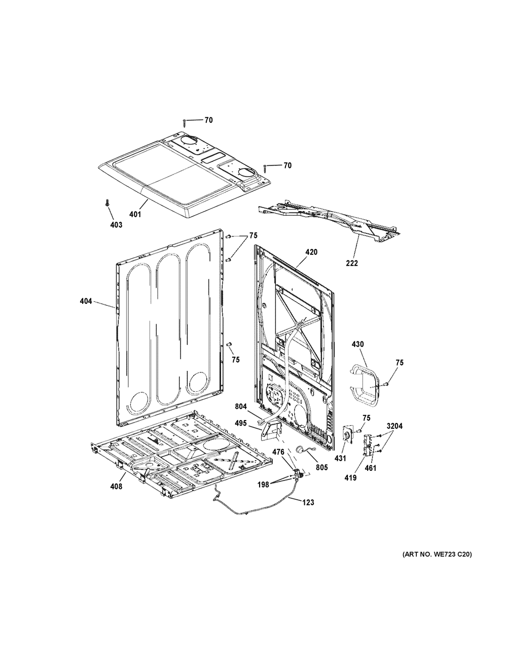 Cabinet And Top Panel Diagram and Parts List for GTD84ECPN2DG  General Electric Dryer