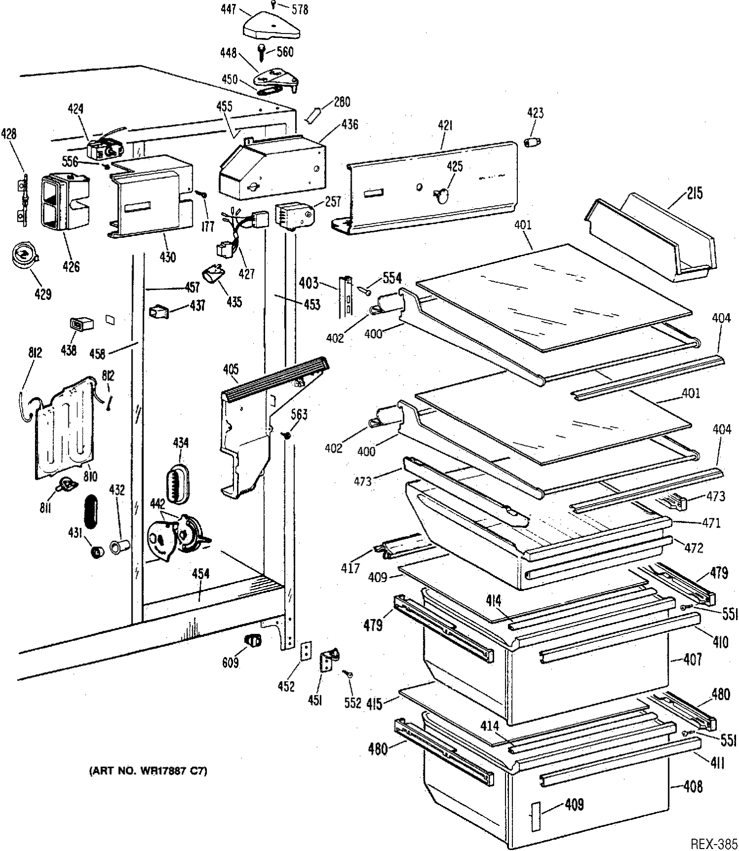 REFRIGERATOR SECTION Diagram and Parts List for CSXC27HRBAD  General Electric Refrigerator