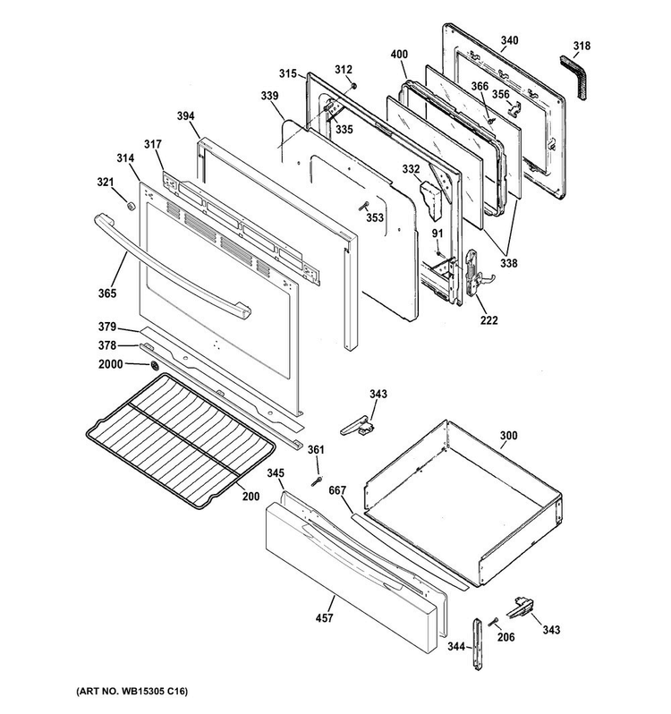 Door & Drawer Parts Diagram and Parts List for JGB620REF2SS  General Electric Range