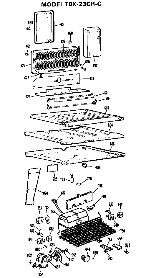 Unit Parts Diagram and Parts List for TBX23CHC  General Electric Refrigerator