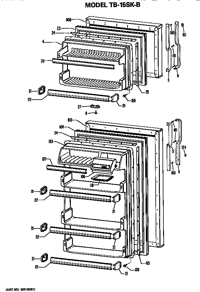Doors Diagram and Parts List for TB15SKB  General Electric Refrigerator