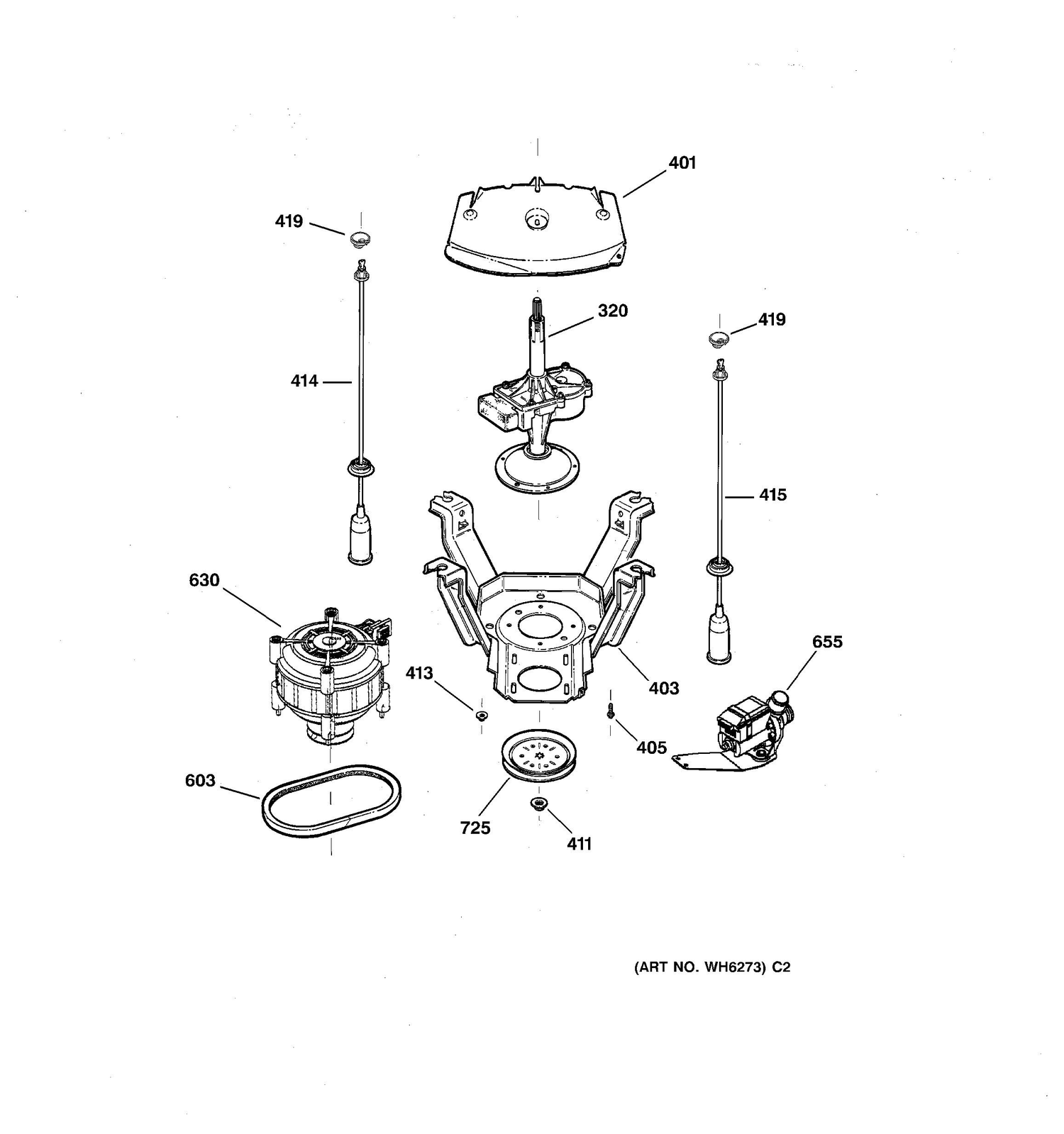 SUSPENSION, PUMP & DRIVE COMPONENTS Diagram and Parts List for MNSR1070B1WW  General Electric Washer