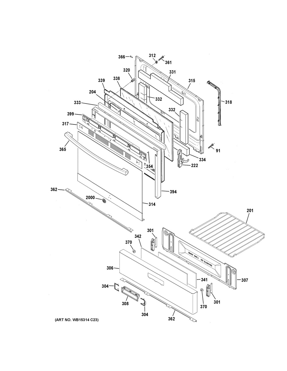 Door & Drawer Parts Diagram and Parts List for JGBS60GEK4SA  General Electric Range
