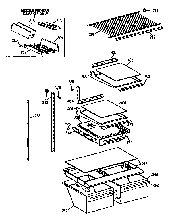 Shelf Diagram and Parts List for TBX18JATJRWH  General Electric Refrigerator