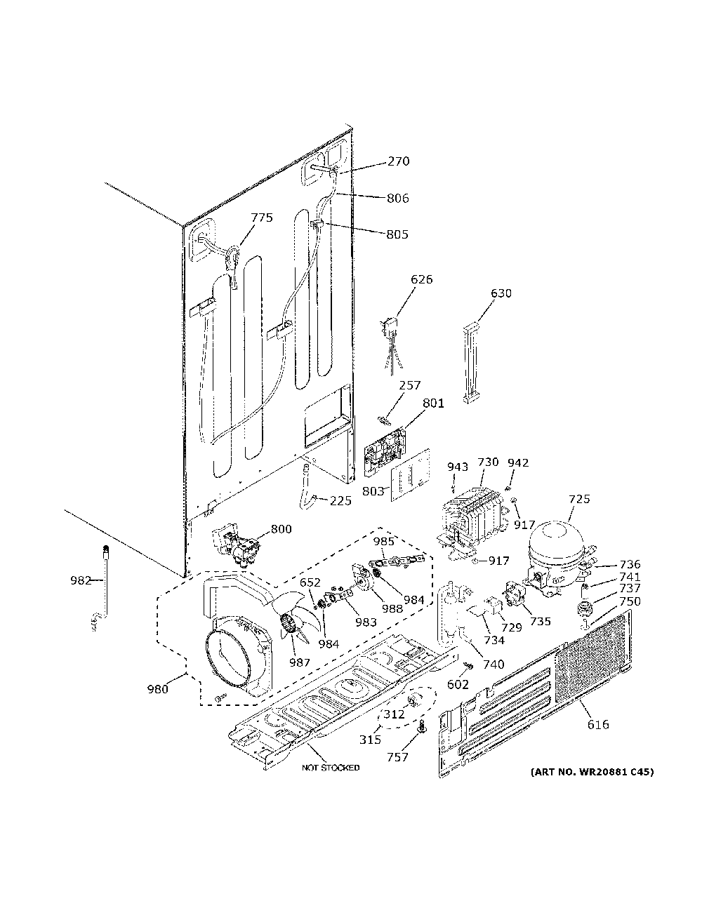 Machine Compartment Diagram and Parts List for GSE25GGPFCBB  General Electric Refrigerator