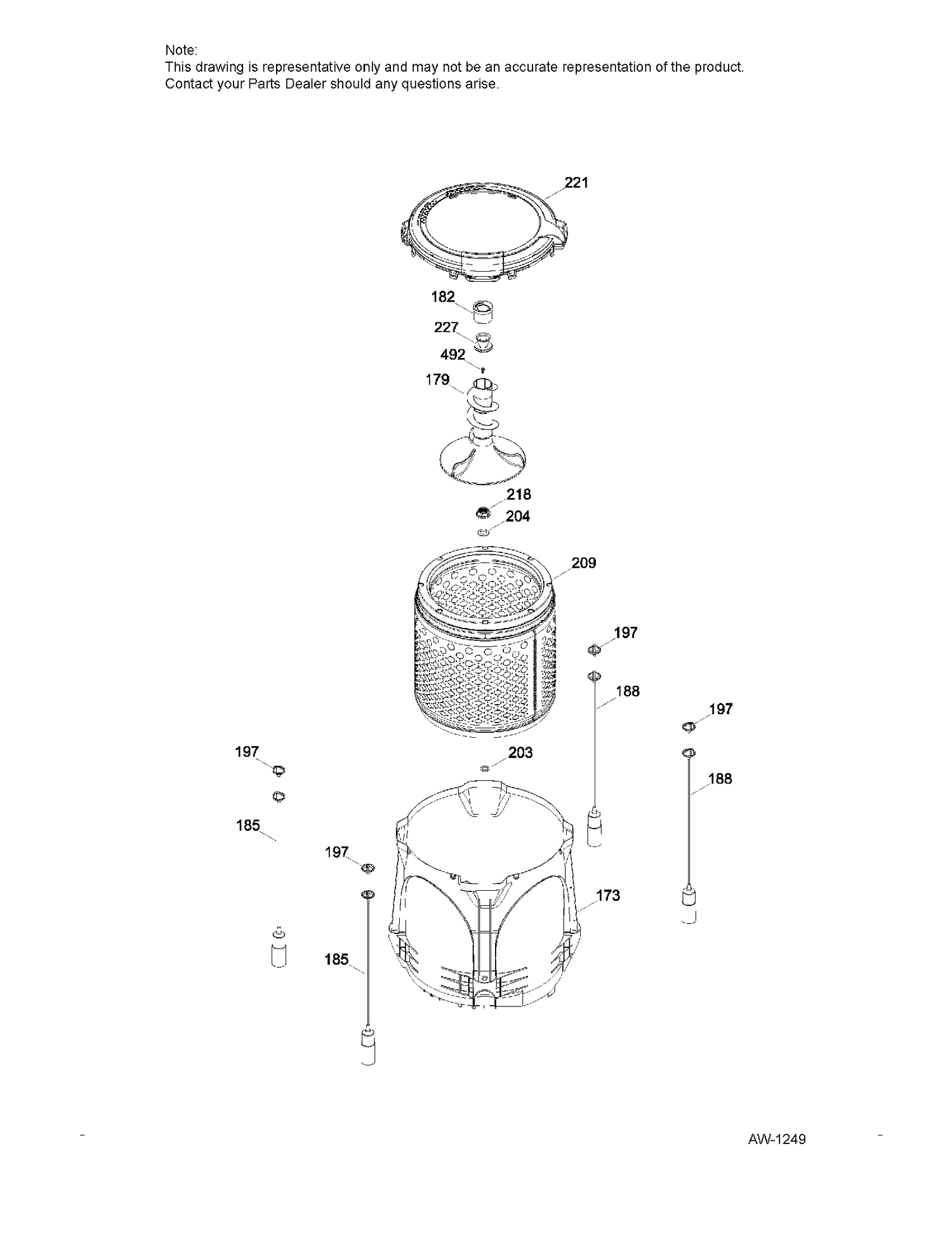 TUB, BASKET & AGITATOR Diagram and Parts List for GTW465BMK0WS  General Electric Washer