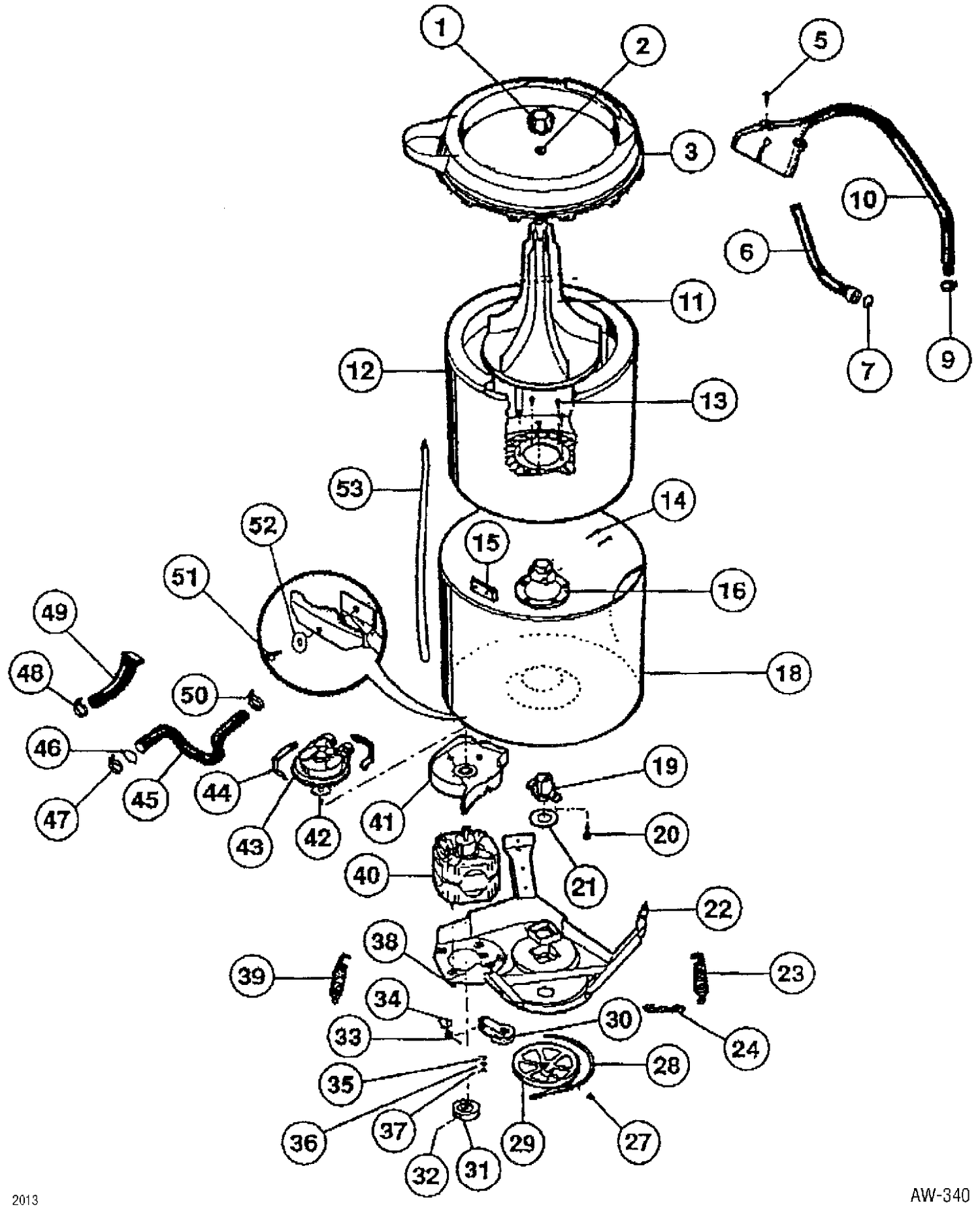 TUB & AGITATOR ASM. Diagram and Parts List for WSM2700RCWWH  General Electric Washer