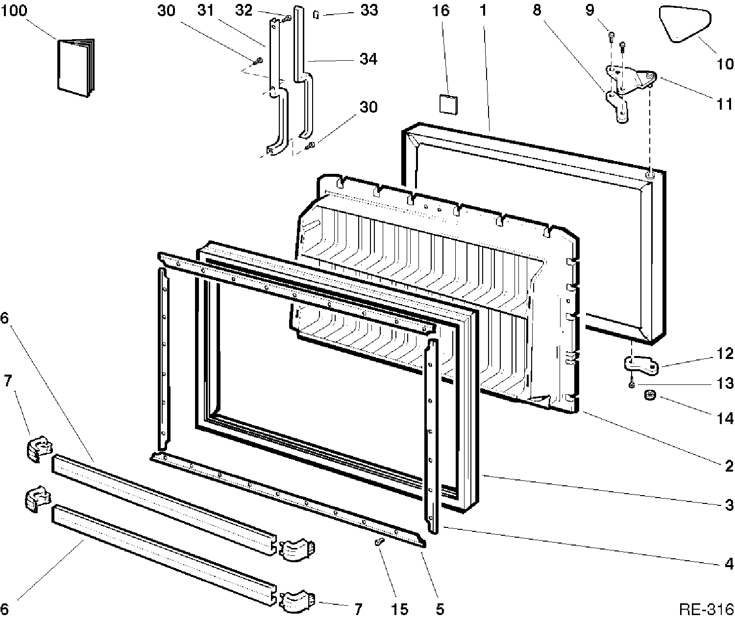 FREEZER DOOR Diagram and Parts List for CRT1870RR-2  General Electric Refrigerator
