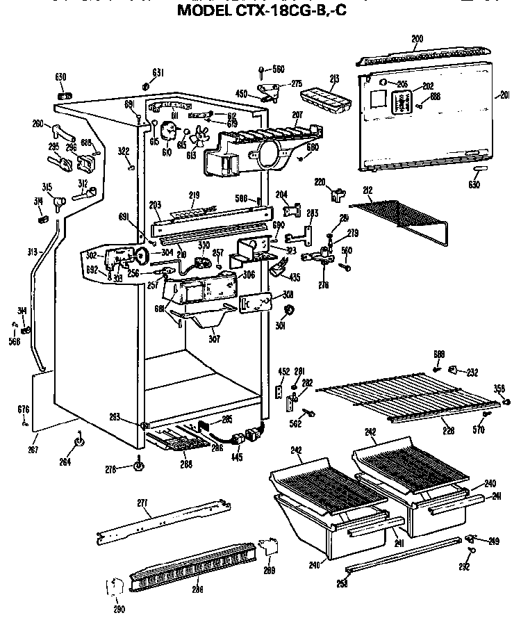Cabinet Parts Diagram and Parts List for CTX18CGC  Hotpoint Refrigerator