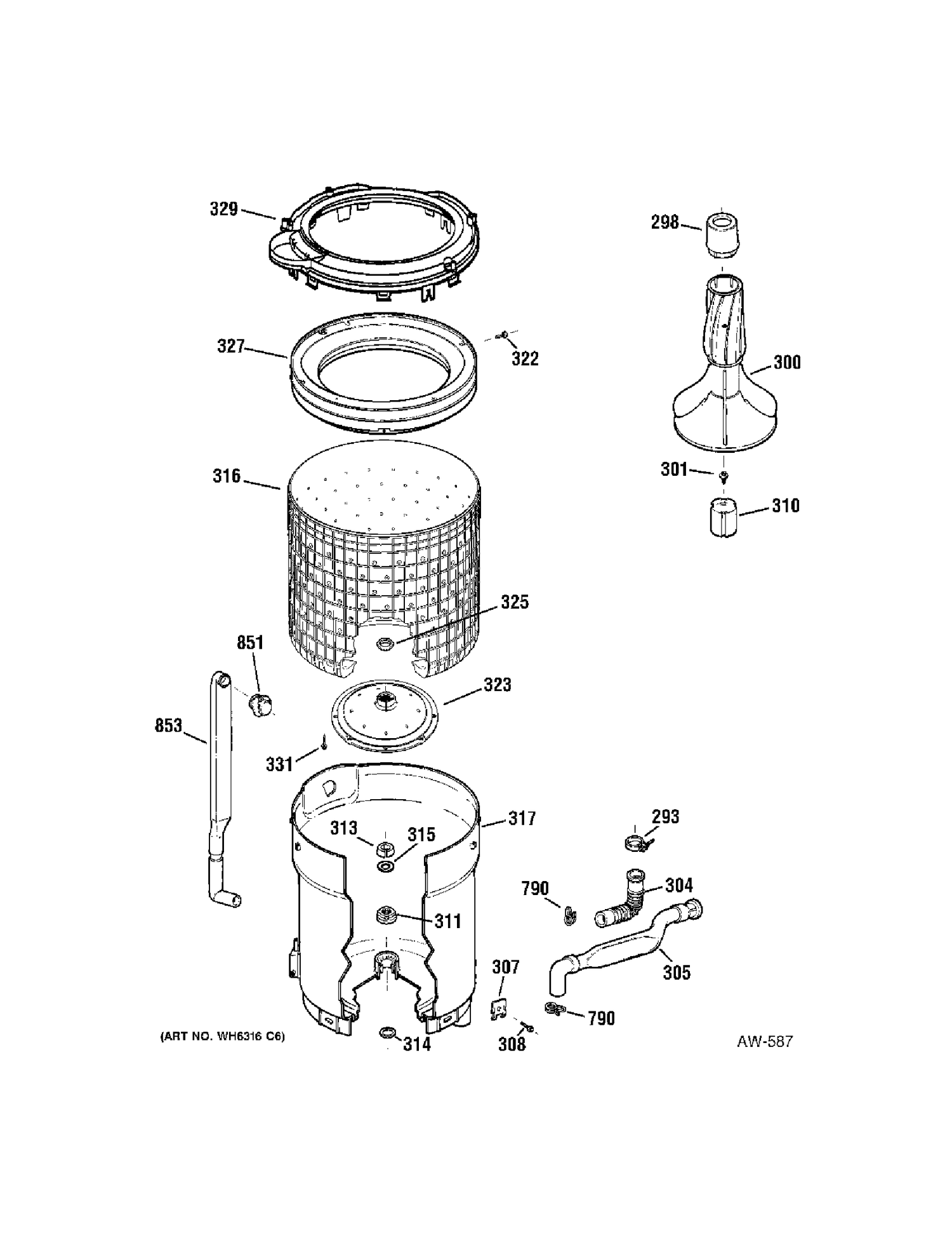 TUB GROUP Diagram and Parts List for GJSRP080B3WW  General Electric Washer