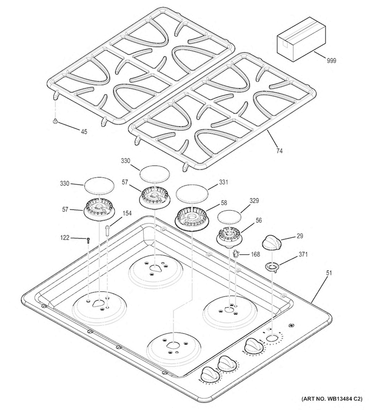 Control Panel & Cooktop Diagram and Parts List for JGP329SET3SS  General Electric Cooktop