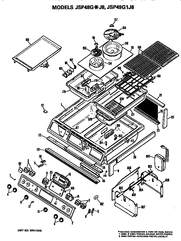 Top Diagram and Parts List for JSP48GJ8  General Electric Range