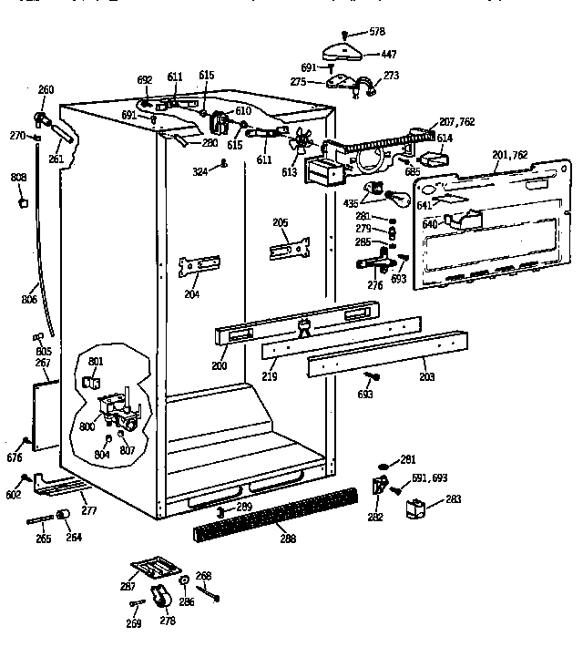 Cabinet Parts Diagram and Parts List for TBX22PRYFFWW  General Electric Refrigerator