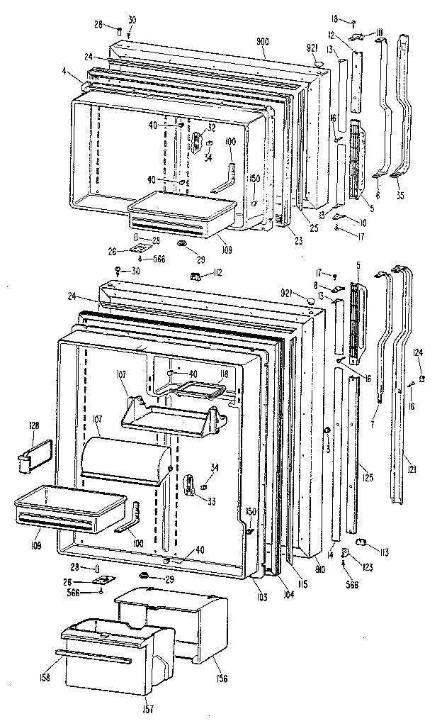Doors Diagram and Parts List for TBX25ZLB  General Electric Refrigerator