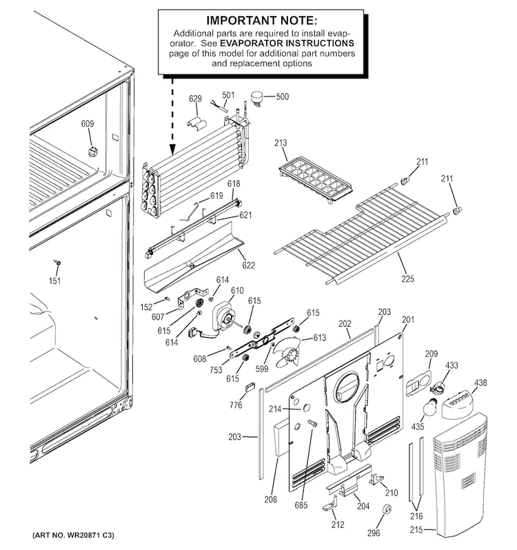 Freezer Section Diagram and Parts List for GTH20SBBASS  General Electric Refrigerator