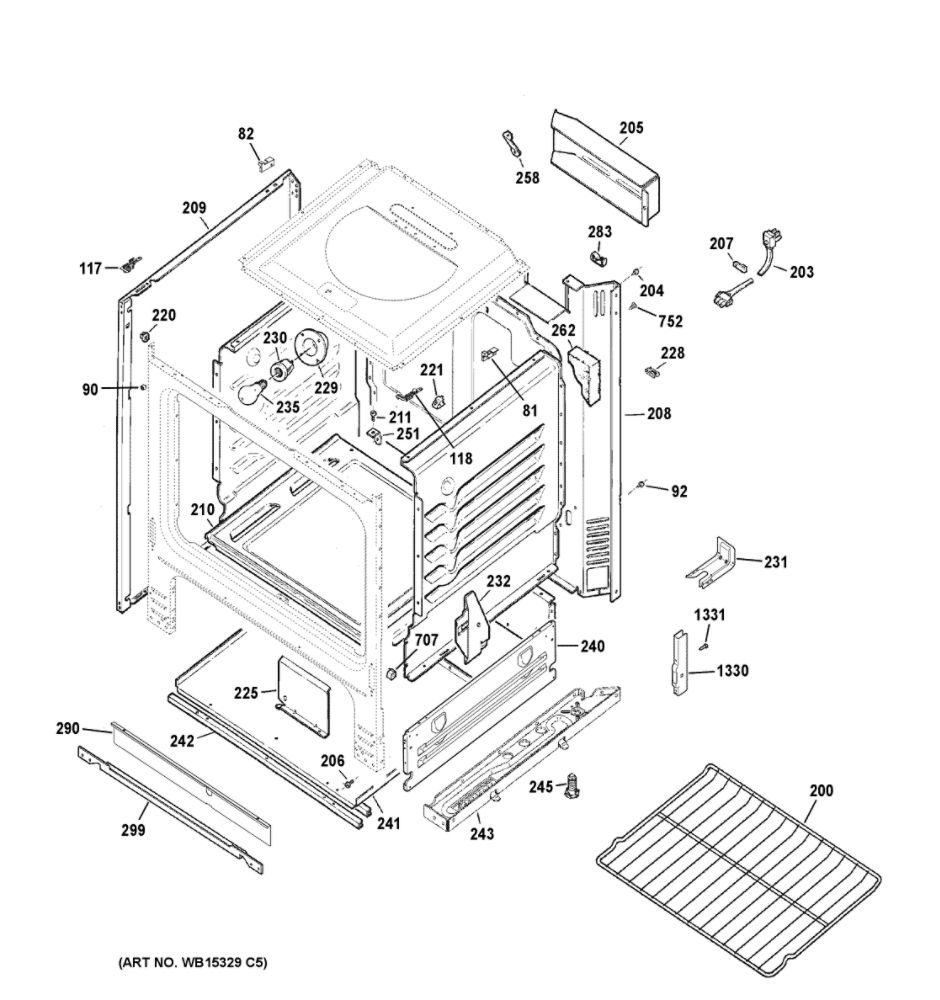 Body Parts Diagram and Parts List for JGBS10DEM3WW  General Electric Range