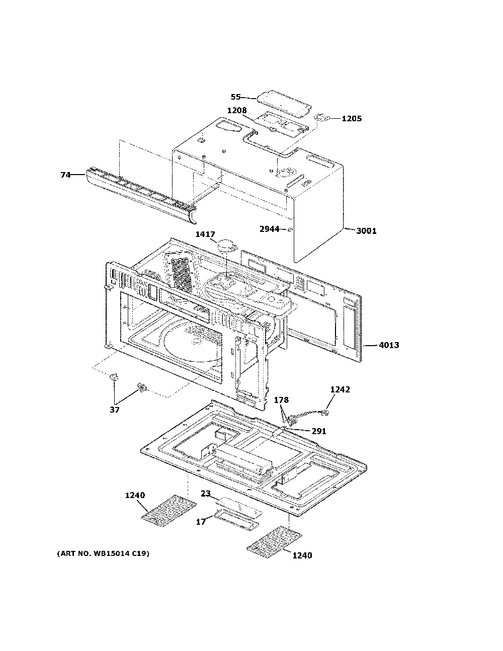 Oven cavity parts Diagram and Parts List for ZSA1202J4SS  General Electric Microwave