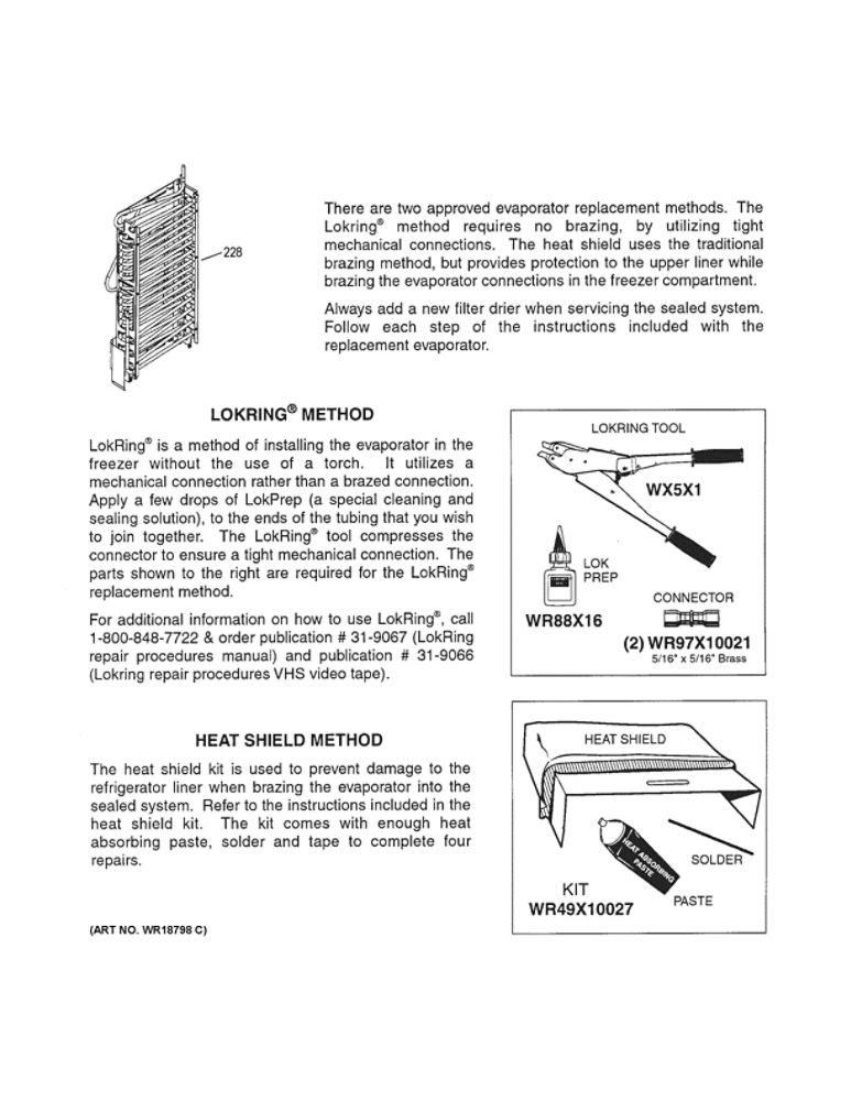 Evaporator Instructions Diagram and Parts List for PSE25KGHGHWW  General Electric Refrigerator