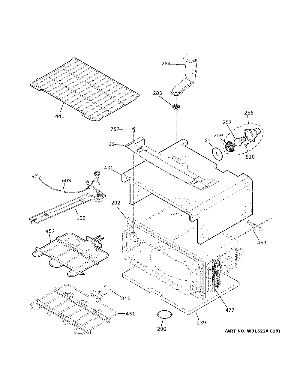 Upper oven Diagram and Parts List for JB860SJASS  General Electric Range