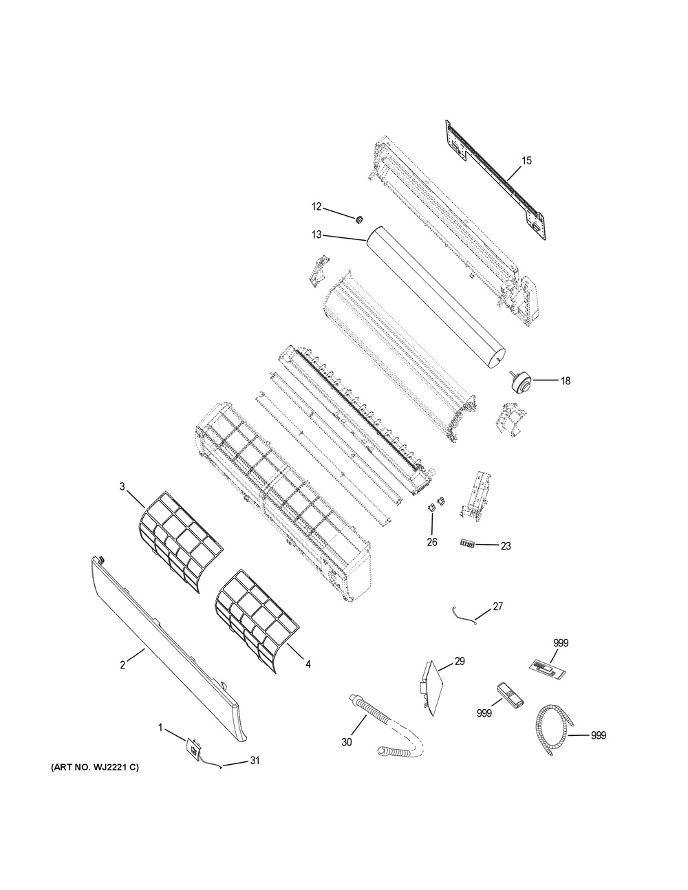Room Air Conditioner Diagram and Parts List for HSU18VCK-G  General Electric Air Conditioner
