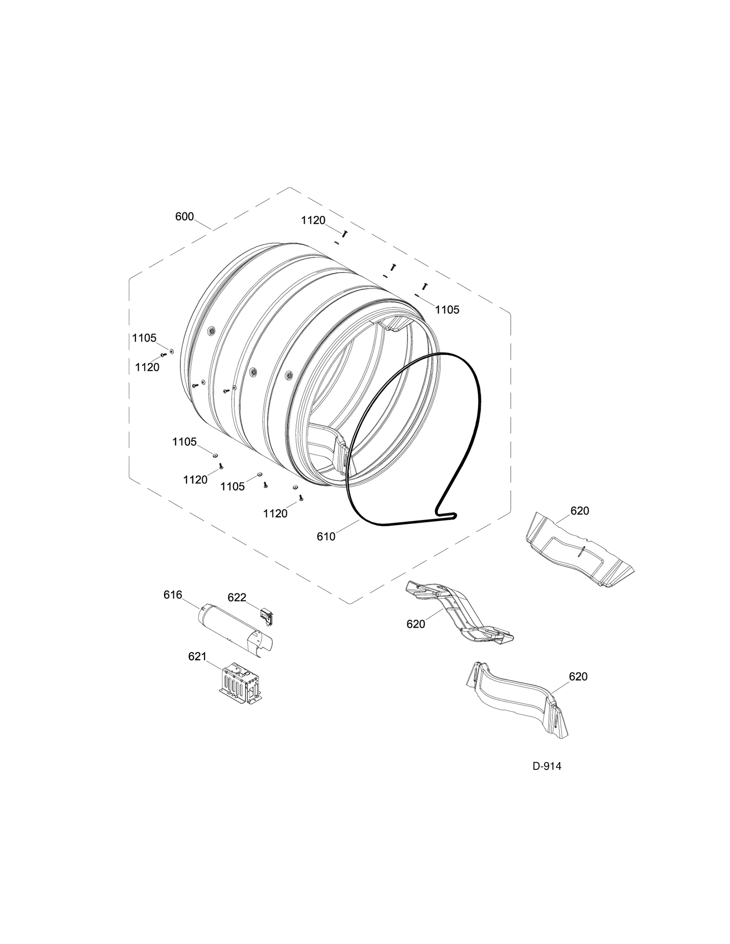 DRUM ASM Diagram and Parts List for GTMS820GD0WS  General Electric Dryer
