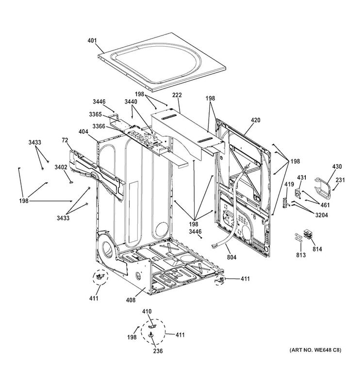 Cabinet & Top Panel Diagram and Parts List for GFDL110EH0WW  General Electric Dryer